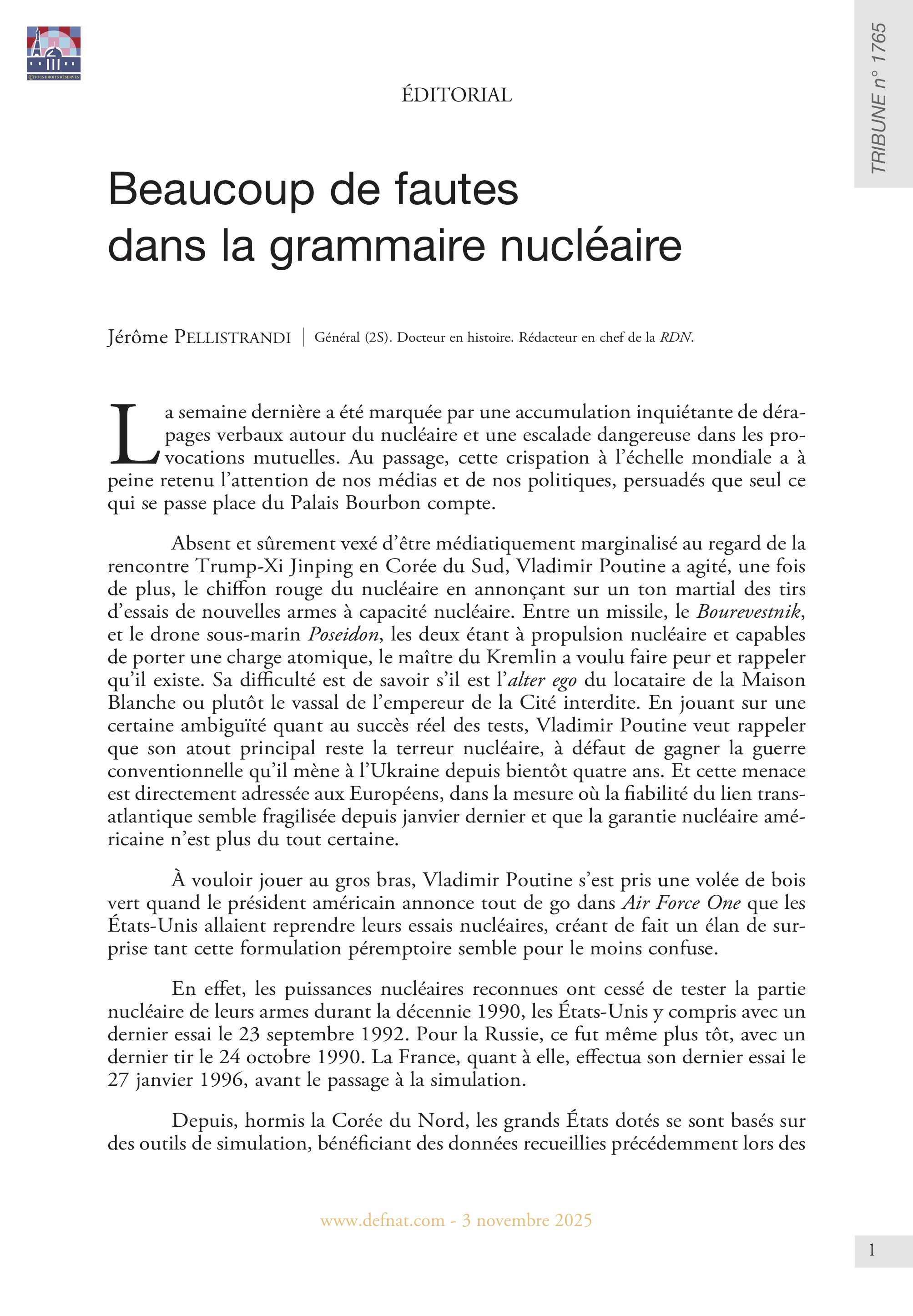 Éditorial – Beaucoup de fautes dans la grammaire nucléaire (T 1765)
